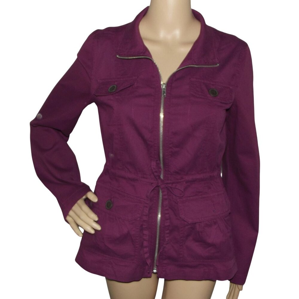 LOFT Ann Taylor Utility Jacket Womens XS Purple cotton Zip mock neck drawstring
